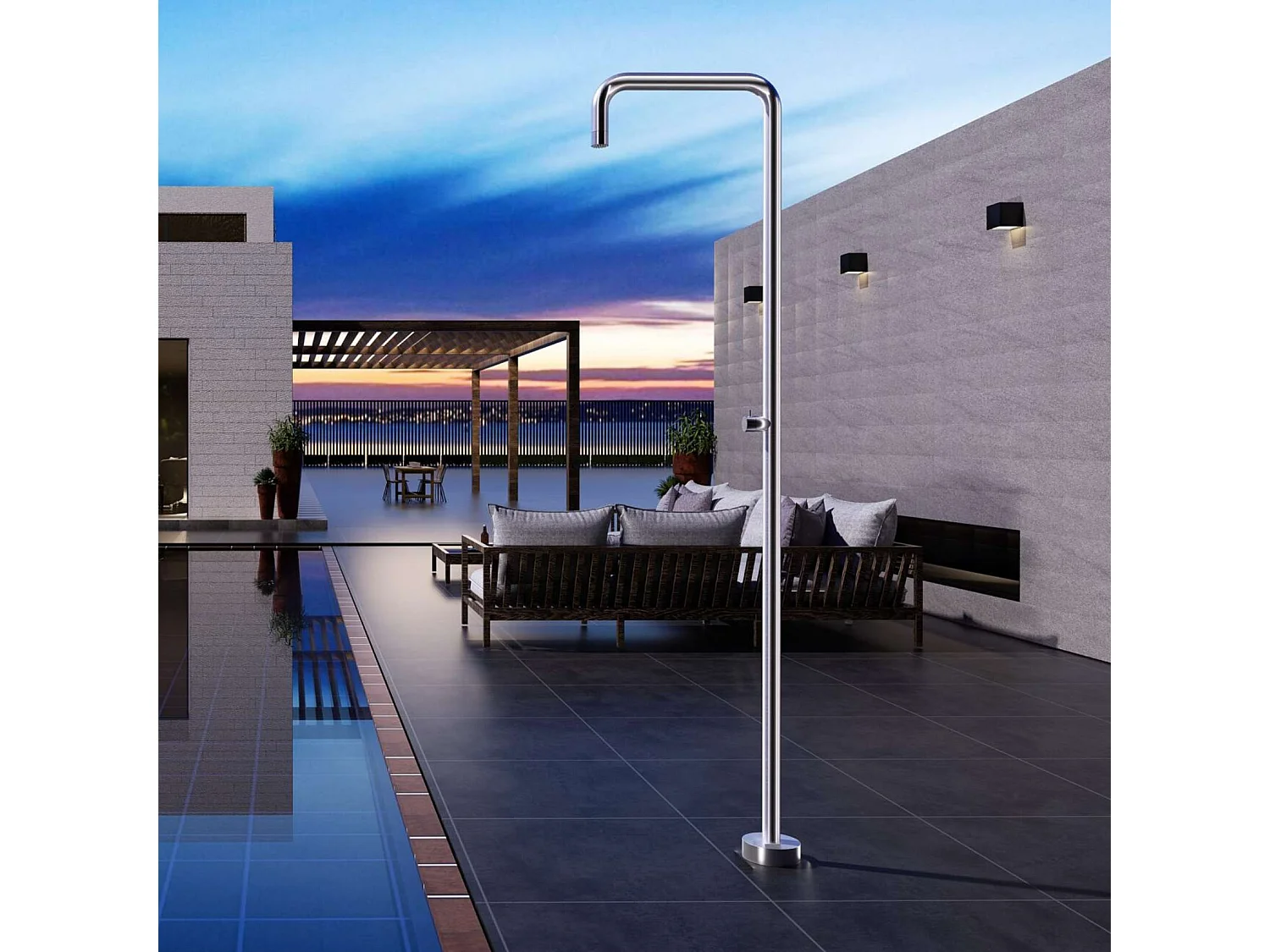 Douche de piscine Utah en Acier Inox.S316 – Tête Ø50cm /Corps Ø50mm/H. 2,36m – Garantie 10 ans - POOLIMEX