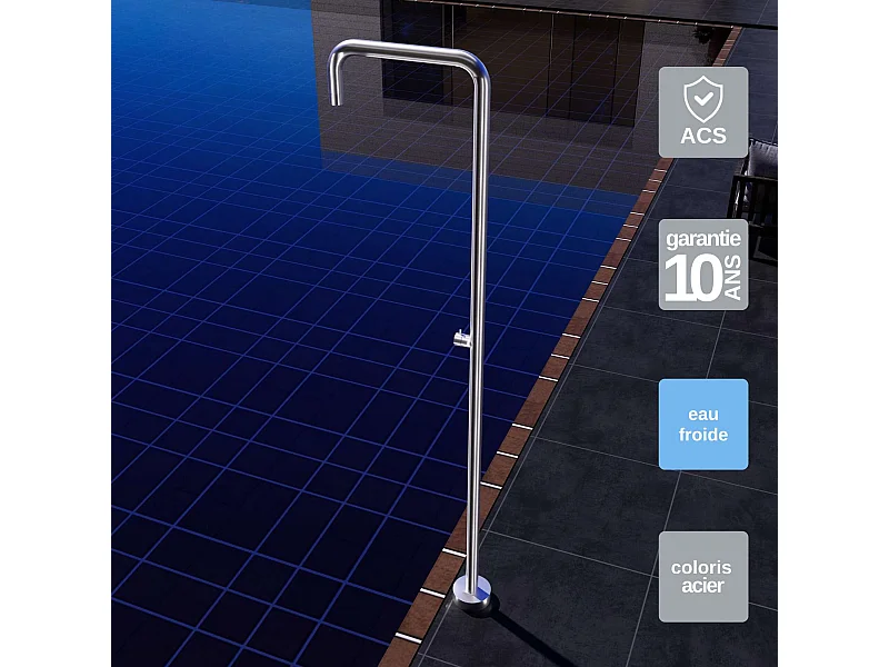 Douche de piscine Utah en Acier Inox.S316 – Tête Ø50cm /Corps Ø50mm/H. 2,36m – Garantie 10 ans - POOLIMEX