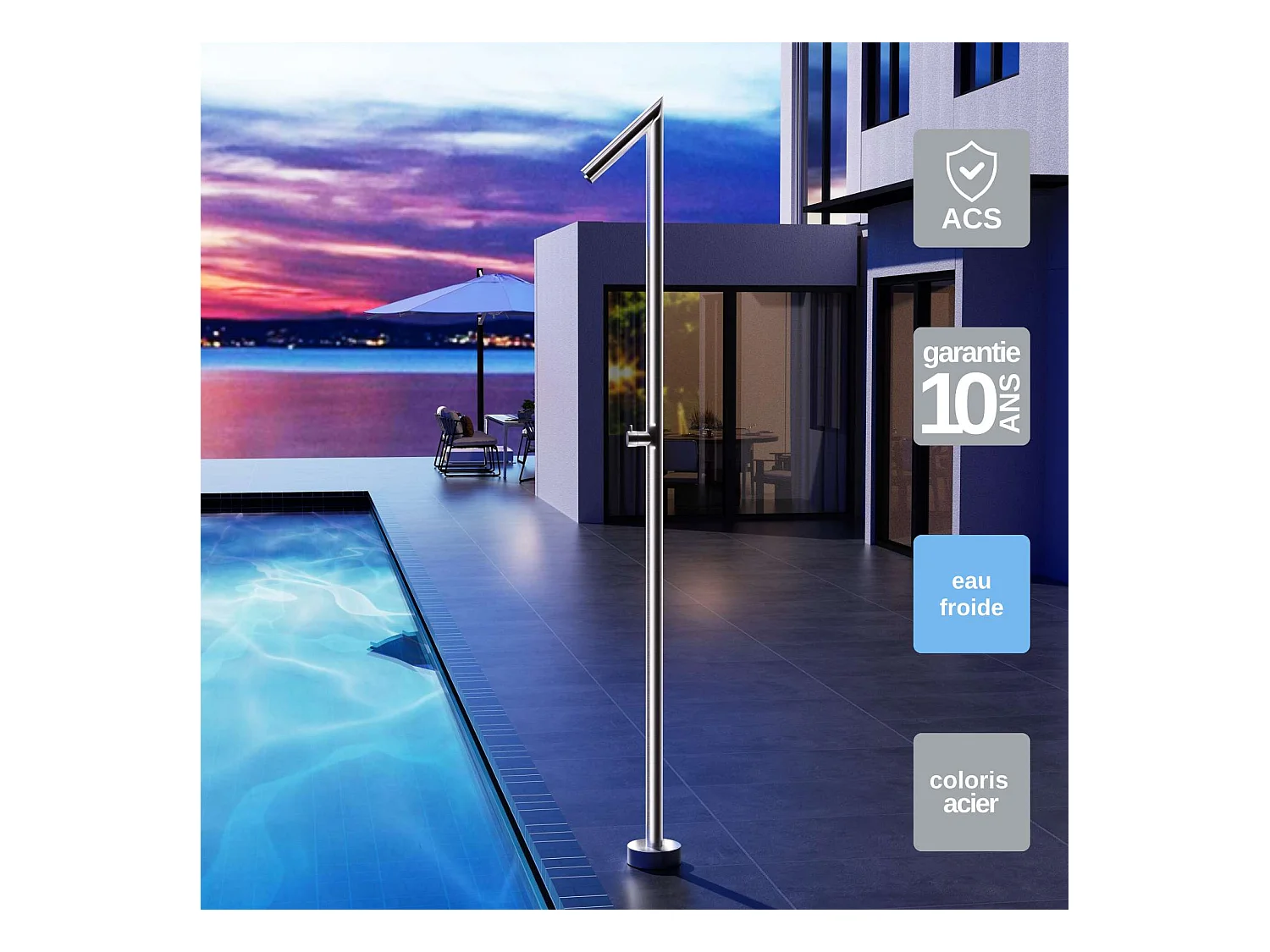Douche de piscine Oklhaoma en Acier Inox.S316 Noir Mat – Tête Ø50mm /Corps Ø50mm/H. 2,21m – Garantie 10 ans - POOLIMEX