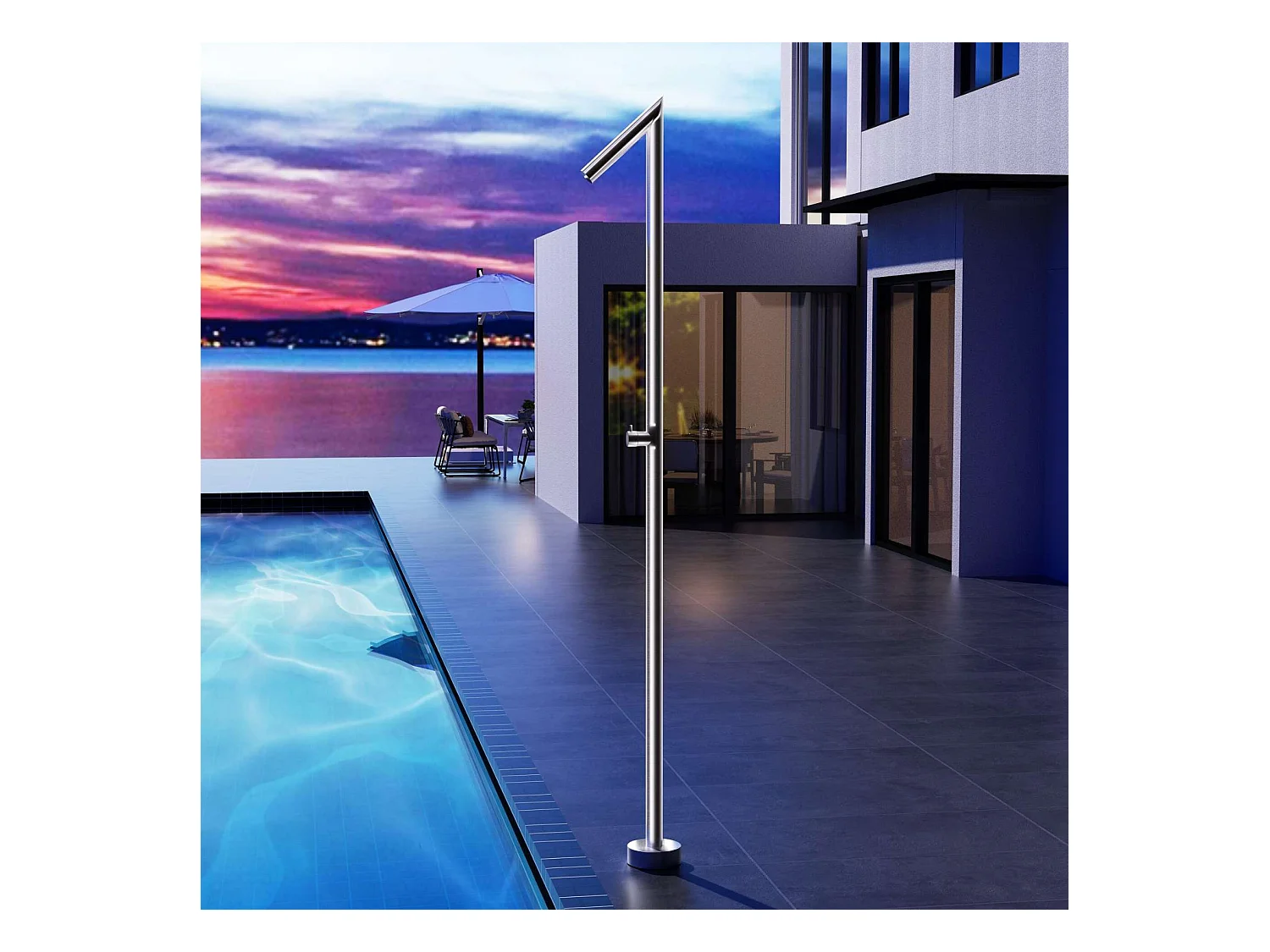 Douche de piscine Oklhaoma en Acier Inox.S316 Noir Mat – Tête Ø50mm /Corps Ø50mm/H. 2,21m – Garantie 10 ans - POOLIMEX