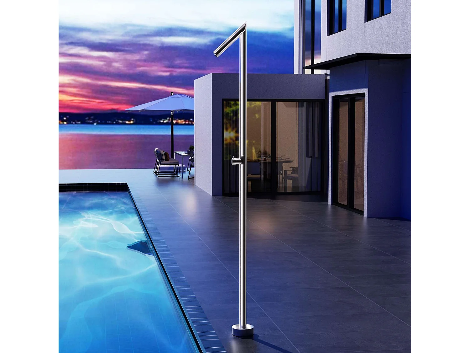 Douche de piscine Oklhaoma en Acier Inox.S316 Noir Mat – Tête Ø50mm /Corps Ø50mm/H. 2,21m – Garantie 10 ans - POOLIMEX