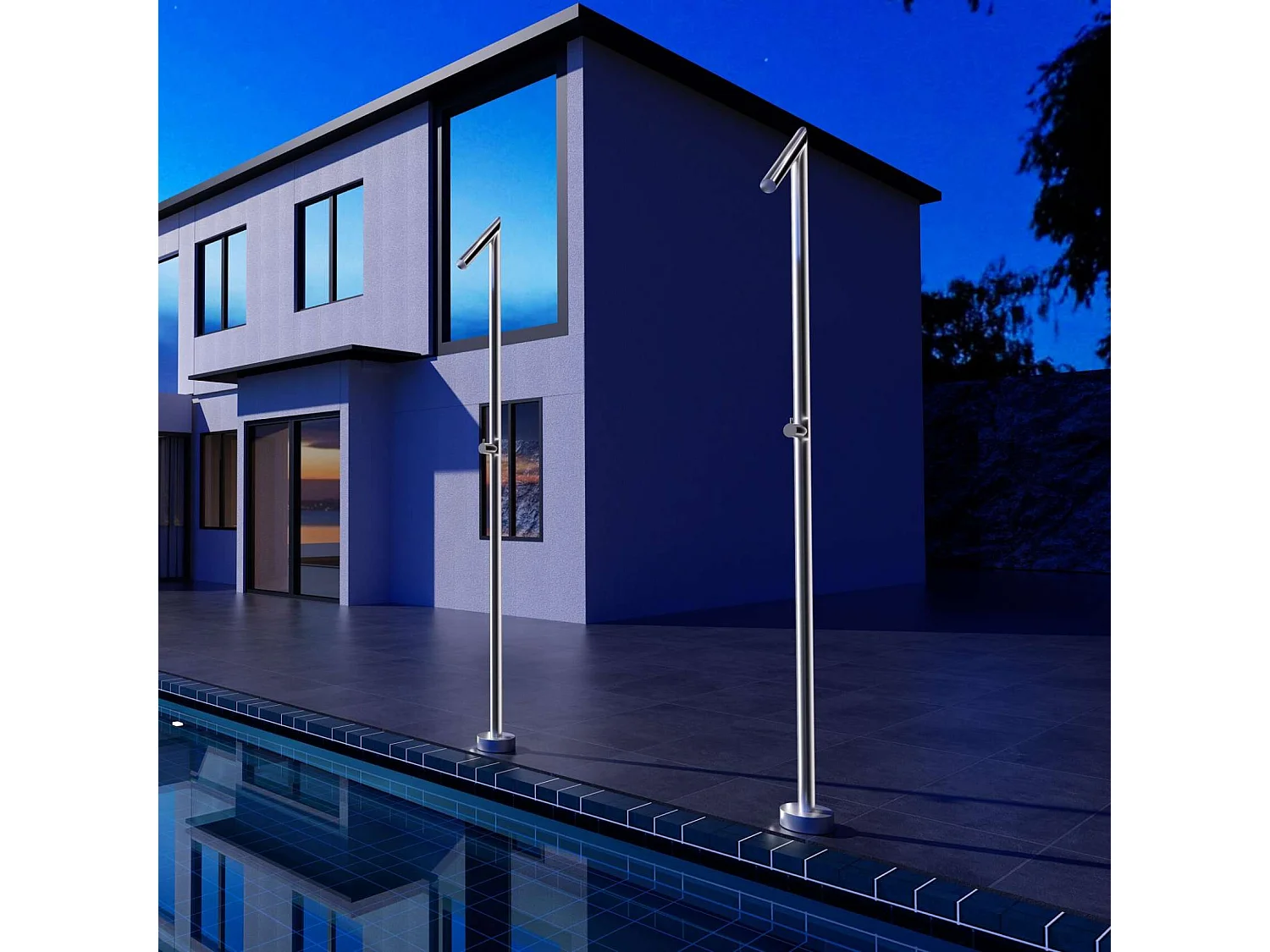 Douche de piscine Oklhaoma en Acier Inox.S316 Noir Mat – Tête Ø50mm /Corps Ø50mm/H. 2,21m – Garantie 10 ans - POOLIMEX