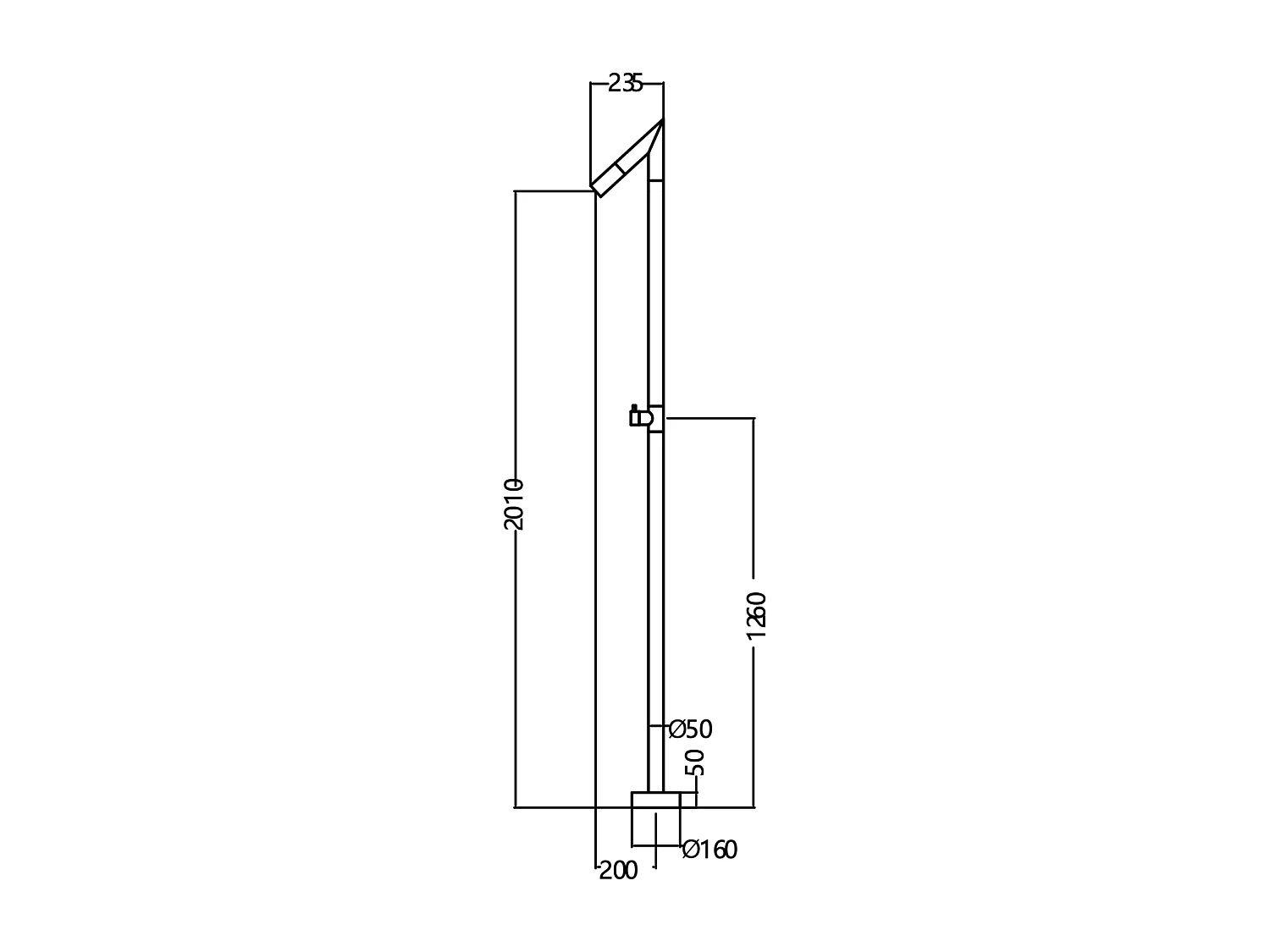 Douche de piscine Oklhaoma en Acier Inox.S316 Noir Mat – Tête Ø50mm /Corps Ø50mm/H. 2,21m – Garantie 10 ans - POOLIMEX