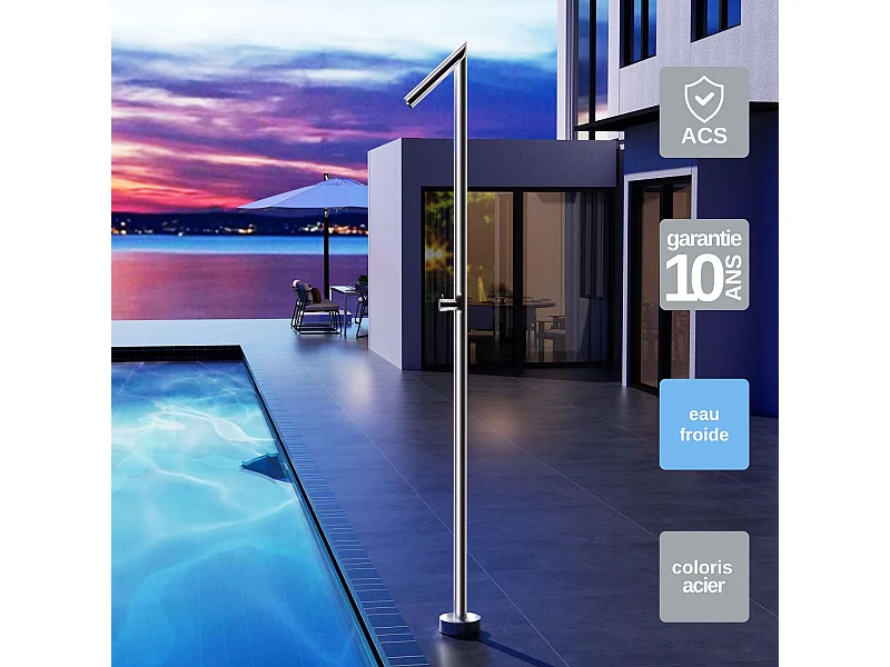 Douche de piscine Oklhaoma en Acier Inox.S316 Noir Mat – Tête Ø50mm /Corps Ø50mm/H. 2,21m – Garantie 10 ans - POOLIMEX