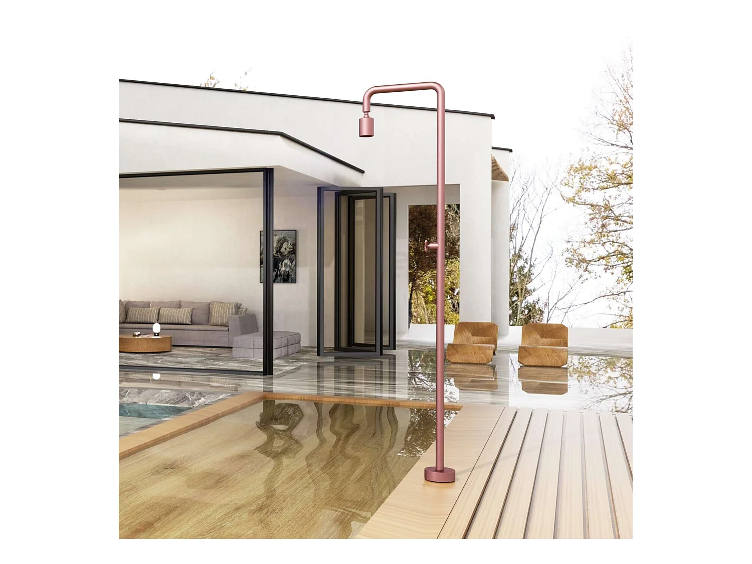 Douche de piscine Pool en Acier Inox.S316  Rose Corail – Tête Ø80mm /Corps Ø42mm/H. 2,36m – Garantie 10 ans - POOLIMEX