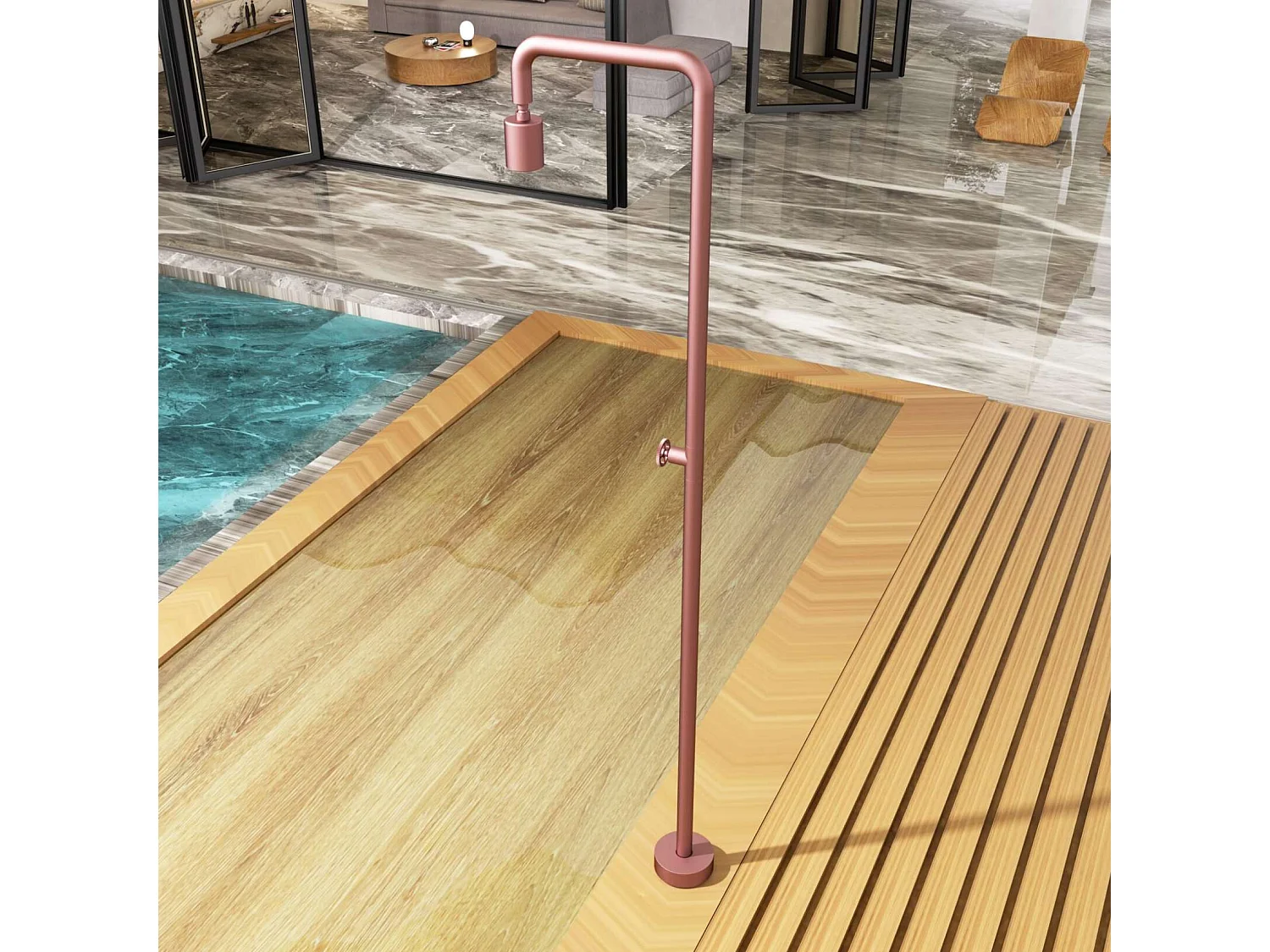 Douche de piscine Pool en Acier Inox.S316  Rose Corail – Tête Ø80mm /Corps Ø42mm/H. 2,36m – Garantie 10 ans - POOLIMEX