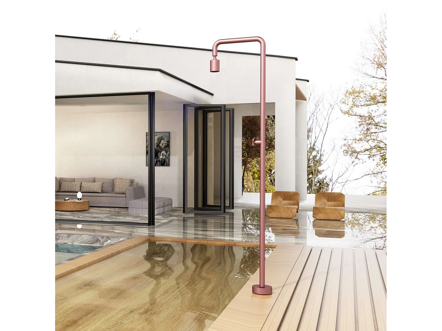 Douche de piscine Pool en Acier Inox.S316  Rose Corail – Tête Ø80mm /Corps Ø42mm/H. 2,36m – Garantie 10 ans - POOLIMEX
