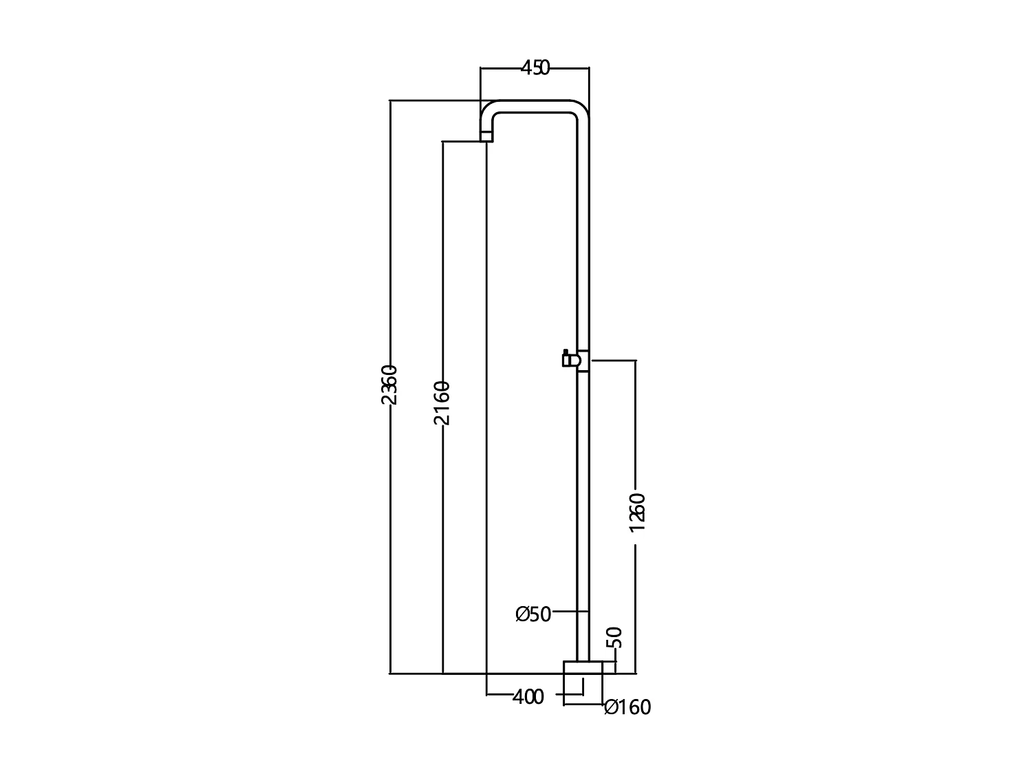 Douche de piscine Utah en Acier Inox.S316 Bleu Océan– Tête Ø50cm /Corps Ø50mm/H. 2,36m – Garantie 10 ans - POOLIMEX