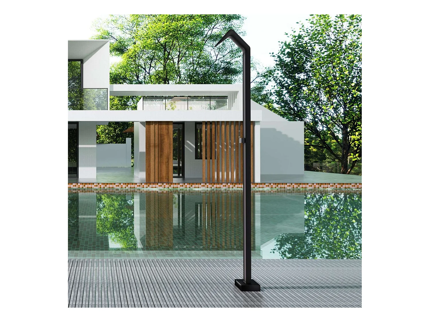 Douche de piscine Niagara en Acier Inox.S316 Noir Matt – Tête 60x45mm /Corps 60x45mm/H. 2,18m – Garantie 10 ans - POOLIMEX