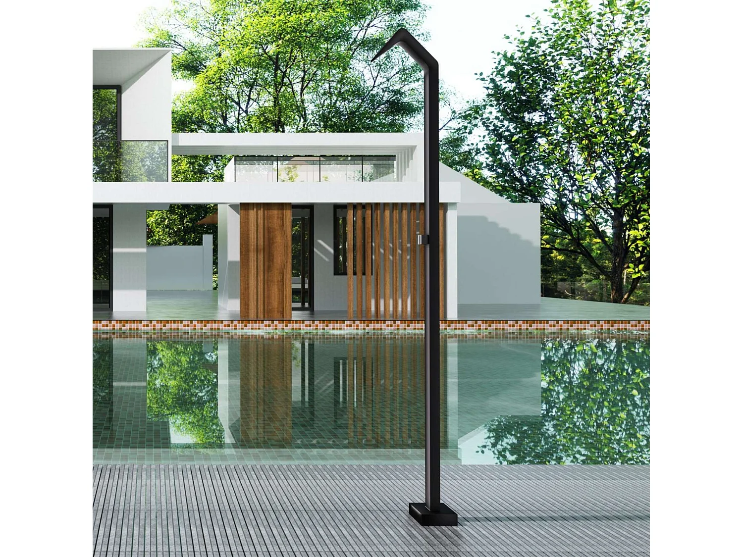 Douche de piscine Niagara en Acier Inox.S316 Noir Matt – Tête 60x45mm /Corps 60x45mm/H. 2,18m – Garantie 10 ans - POOLIMEX