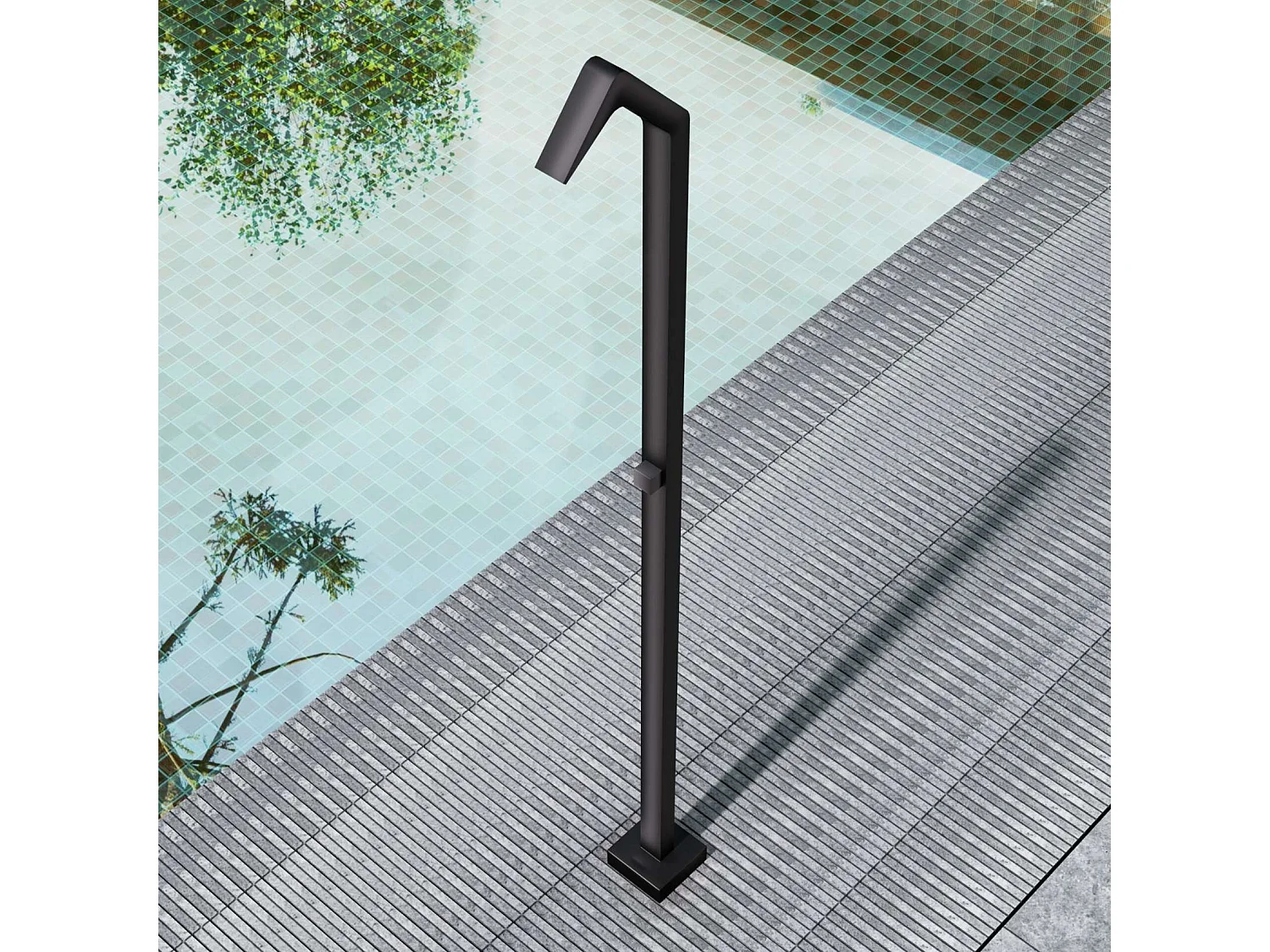 Douche de piscine Niagara en Acier Inox.S316 Noir Matt – Tête 60x45mm /Corps 60x45mm/H. 2,18m – Garantie 10 ans - POOLIMEX
