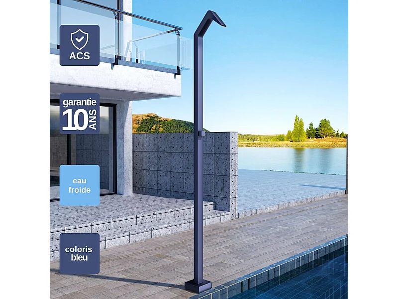 Douche de piscine Niagara en Acier Inox.S316 Bleu Océan – Tête 60x45mm /Corps 60x45mm/H. 2,18m – Garantie 10 ans - POOLIMEX