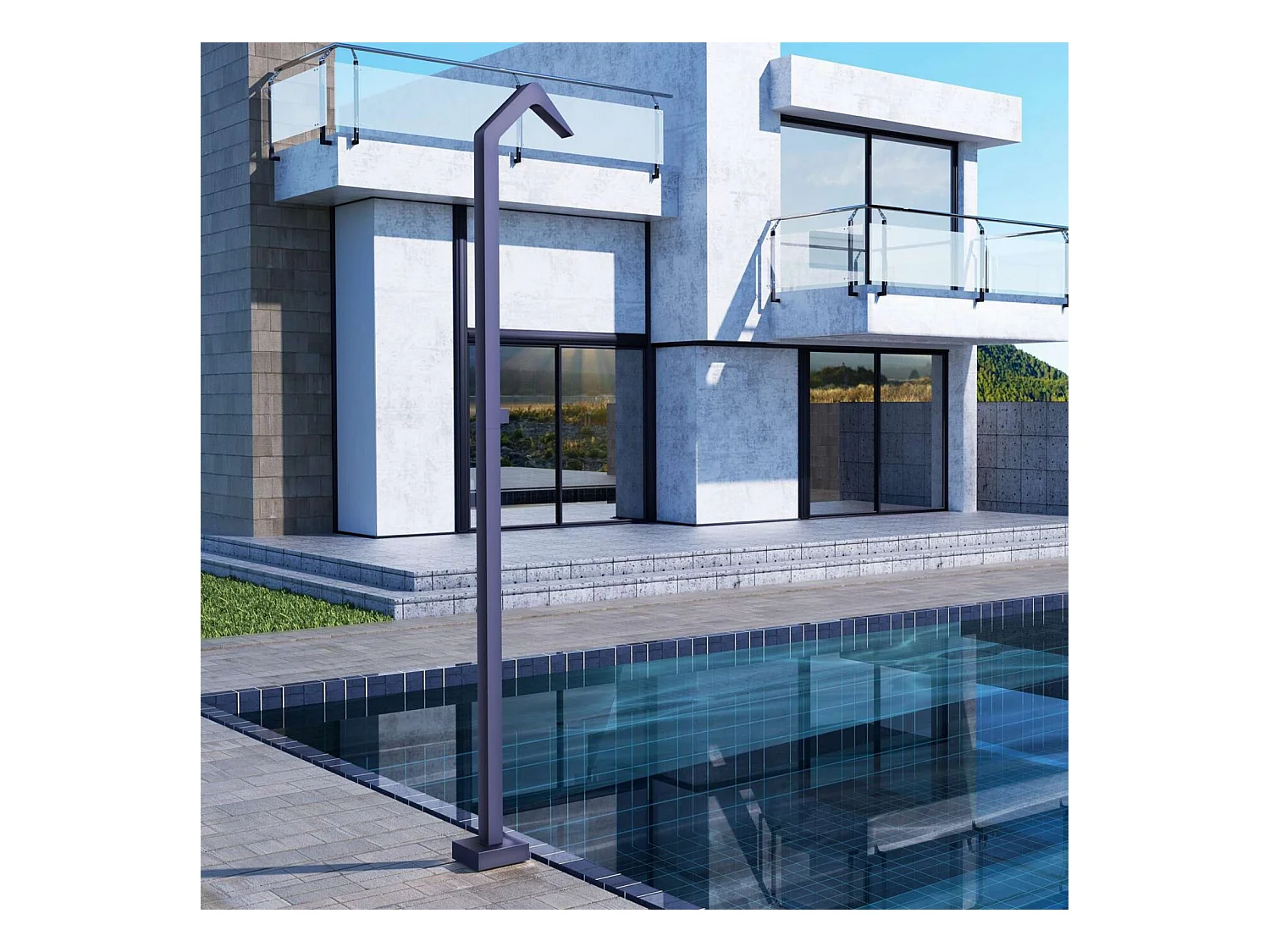 Douche de piscine Niagara en Acier Inox.S316 Bleu Océan – Tête 60x45mm /Corps 60x45mm/H. 2,18m – Garantie 10 ans - POOLIMEX