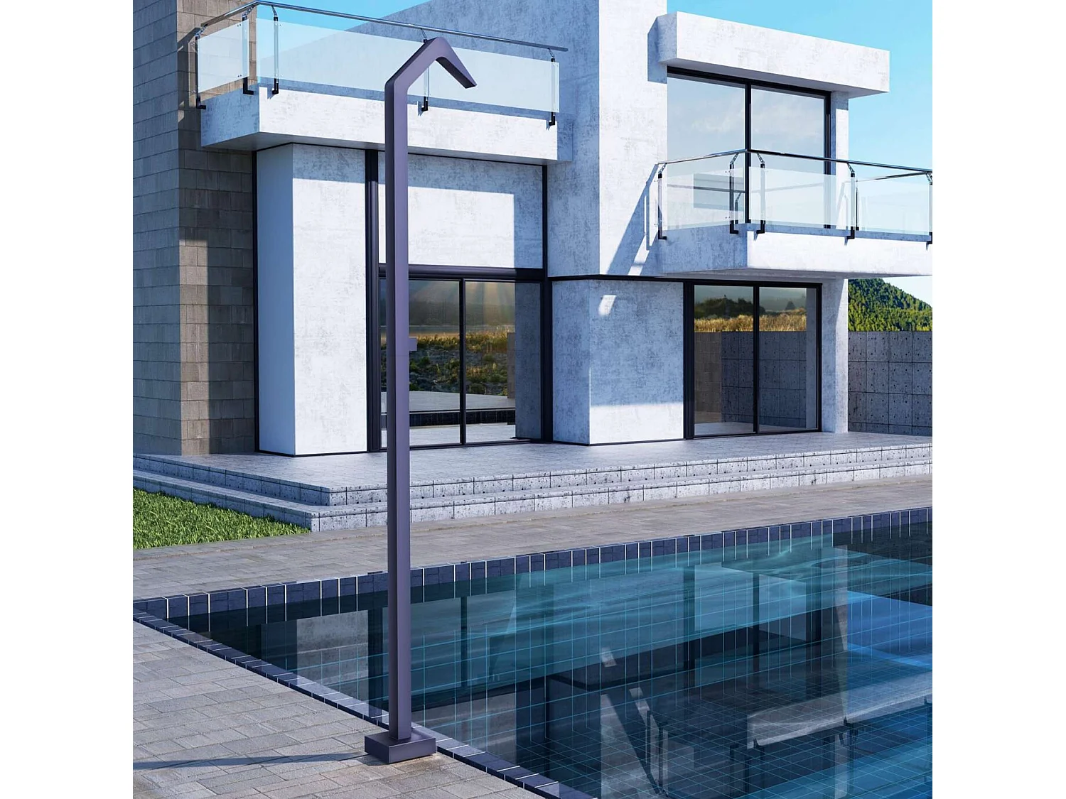 Douche de piscine Niagara en Acier Inox.S316 Bleu Océan – Tête 60x45mm /Corps 60x45mm/H. 2,18m – Garantie 10 ans - POOLIMEX