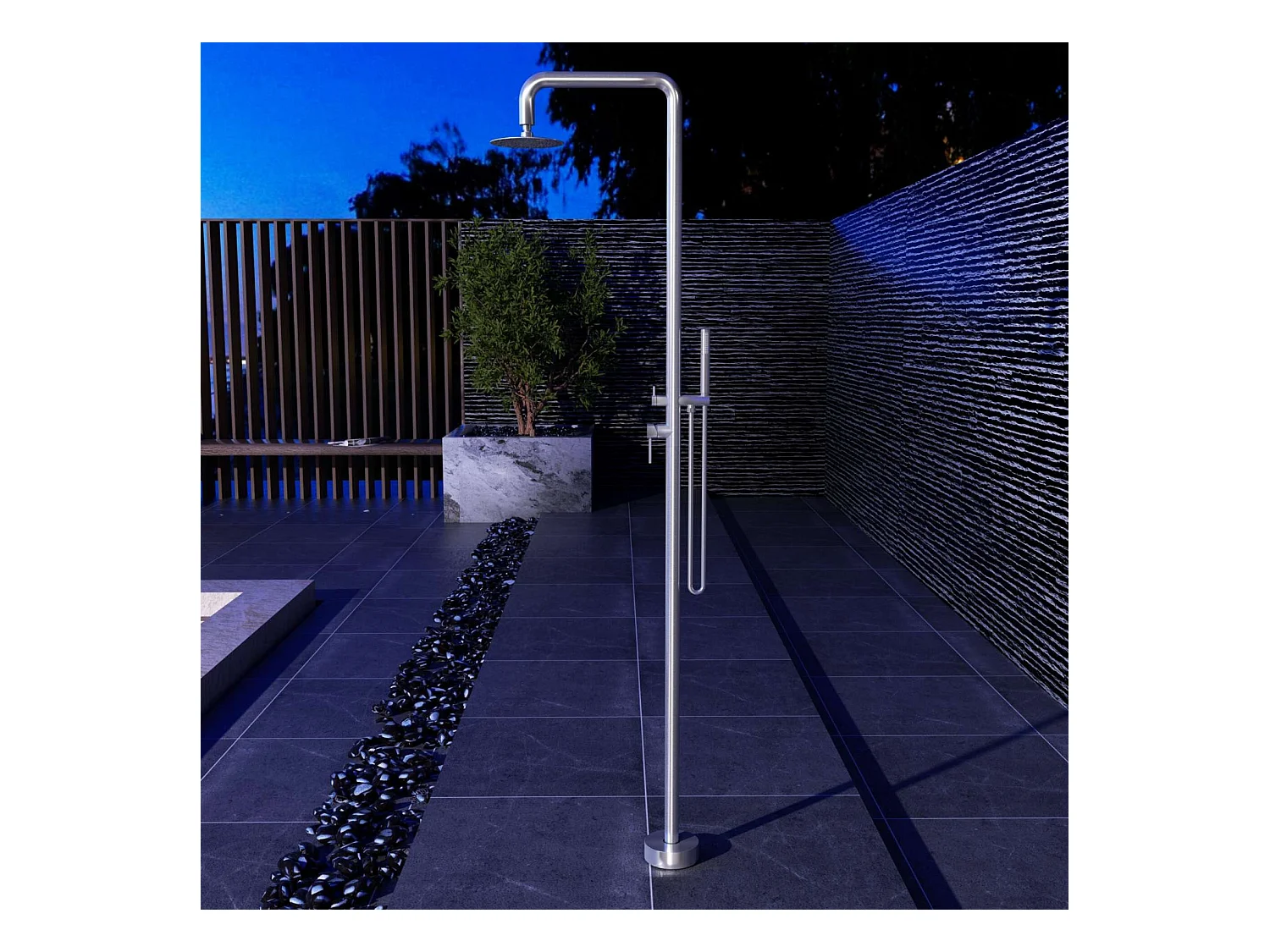 Douche de piscine Florida en Acier Inox.S316 – Tête Ø25cm /Corps Ø42mm/H. 2,22m – Garantie 10 ans - POOLIMEX