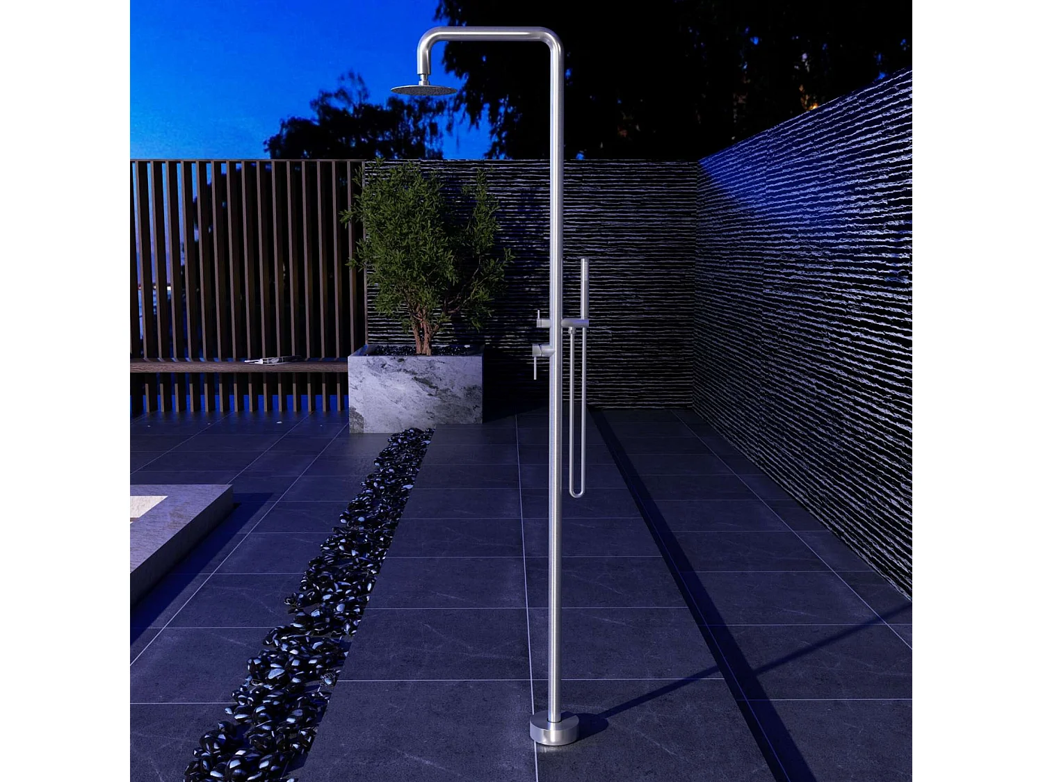 Douche de piscine Florida en Acier Inox.S316 – Tête Ø25cm /Corps Ø42mm/H. 2,22m – Garantie 10 ans - POOLIMEX