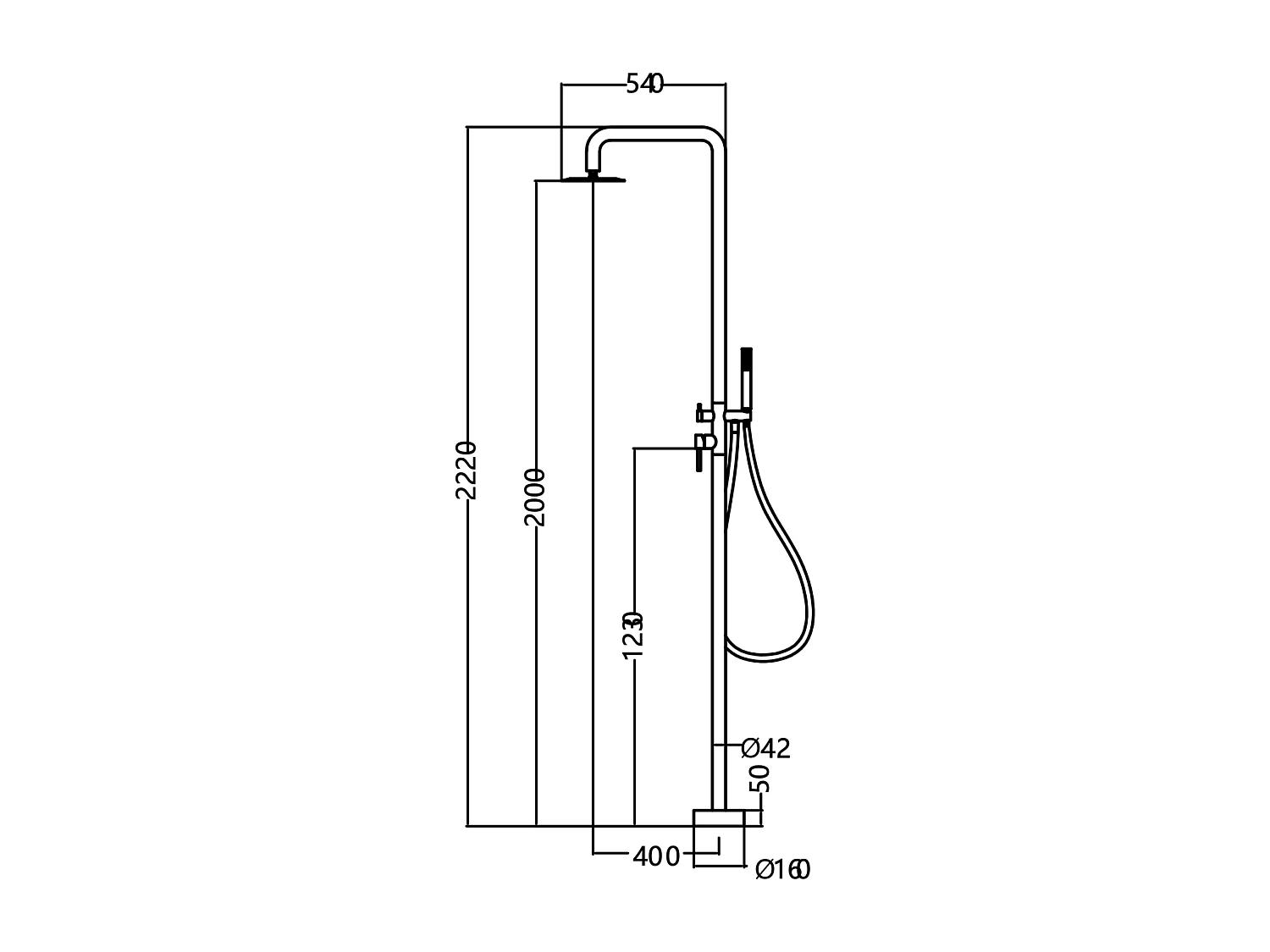 Douche de piscine Florida en Acier Inox.S316 – Tête Ø25cm /Corps Ø42mm/H. 2,22m – Garantie 10 ans - POOLIMEX