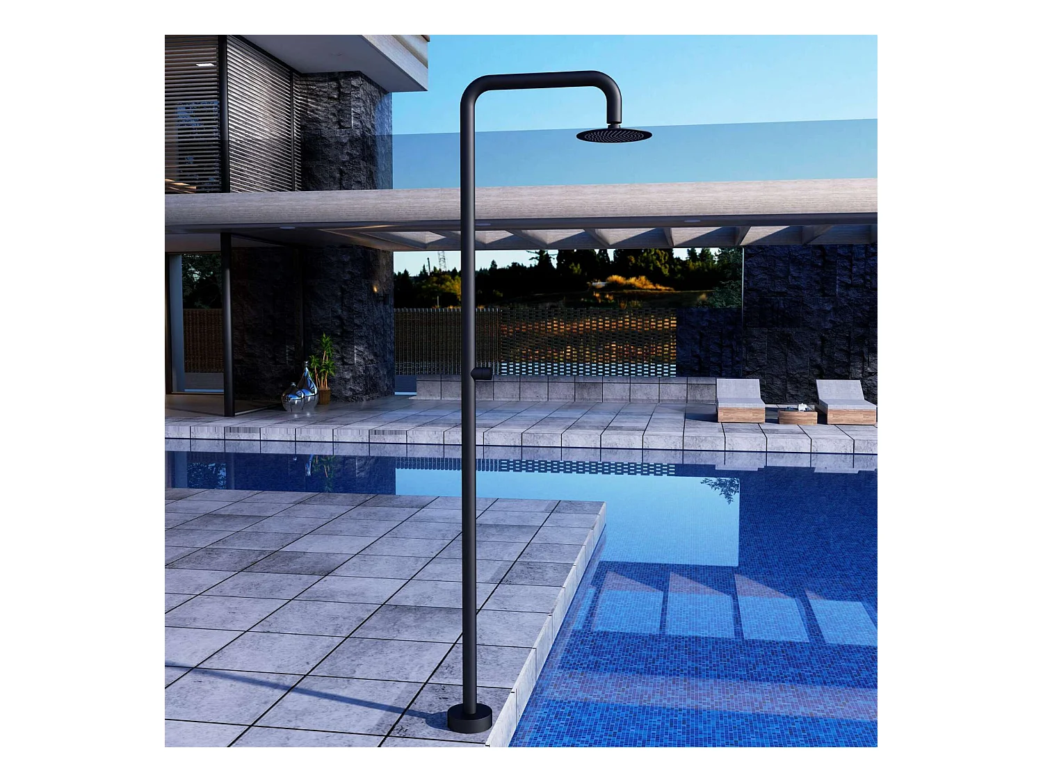 Douche de piscine Oregon en Acier Inox.S316 Noir Mat – Tête Ø25cm /Corps Ø50mm/H. 2,34m – Garantie 10 ans - POOLIMEX