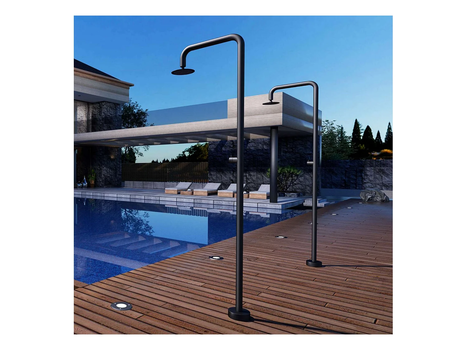 Douche de piscine Oregon en Acier Inox.S316 Noir Mat – Tête Ø25cm /Corps Ø50mm/H. 2,34m – Garantie 10 ans - POOLIMEX