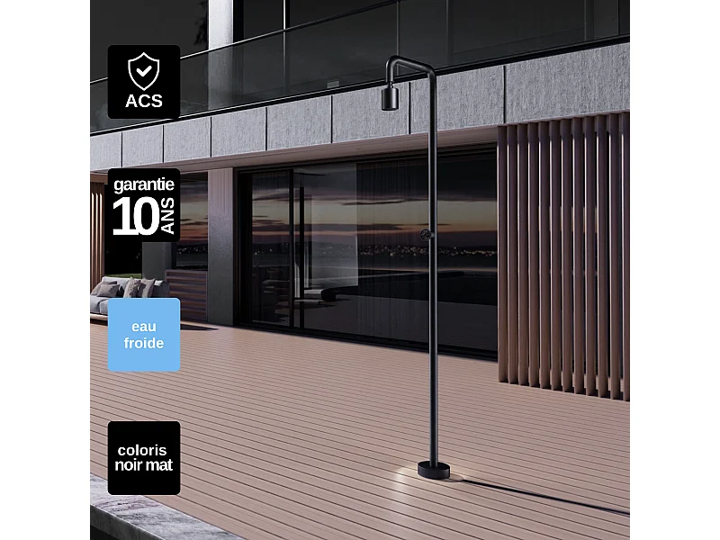 Douche de piscine Pool en Acier Inox.S316  Noir Mat – Tête Ø80mm /Corps Ø42mm/H. 2,36m – Garantie 10 ans - POOLIMEX