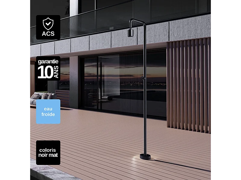 Douche de piscine Pool en Acier Inox.S316  Noir Mat – Tête Ø80mm /Corps Ø42mm/H. 2,36m – Garantie 10 ans - POOLIMEX