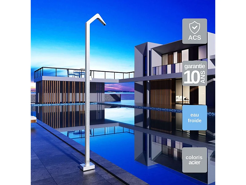 Douche de piscine Niagara en Acier Inox.S316 – Tête 60x45mm /Corps 60x45mm/H. 2,18m – Garantie 10 ans - POOLIMEX