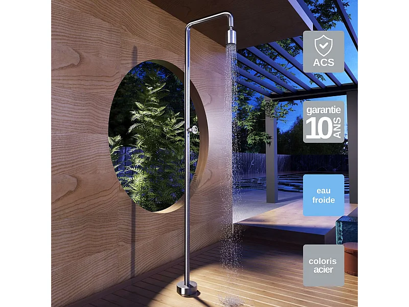 Douche de piscine Pool en Acier Inox.S316 – Tête Ø80mm /Corps Ø42mm/H. 2,36m – Garantie 10 ans - POOLIMEX