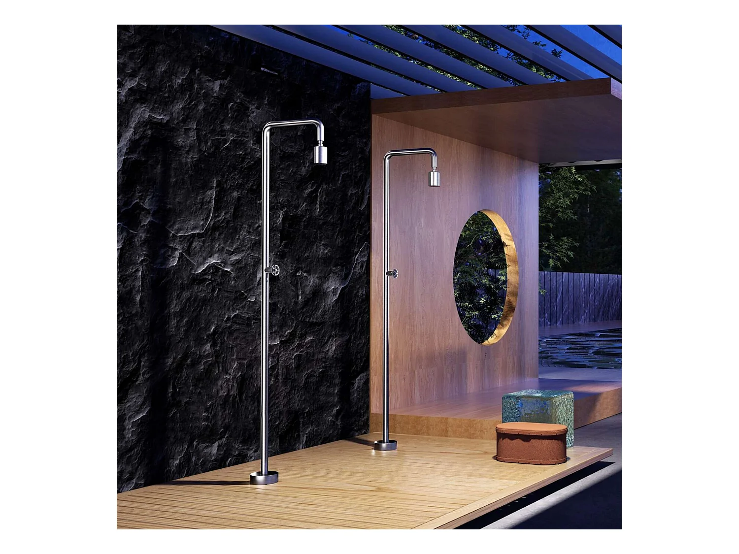 Douche de piscine Pool en Acier Inox.S316 – Tête Ø80mm /Corps Ø42mm/H. 2,36m – Garantie 10 ans - POOLIMEX