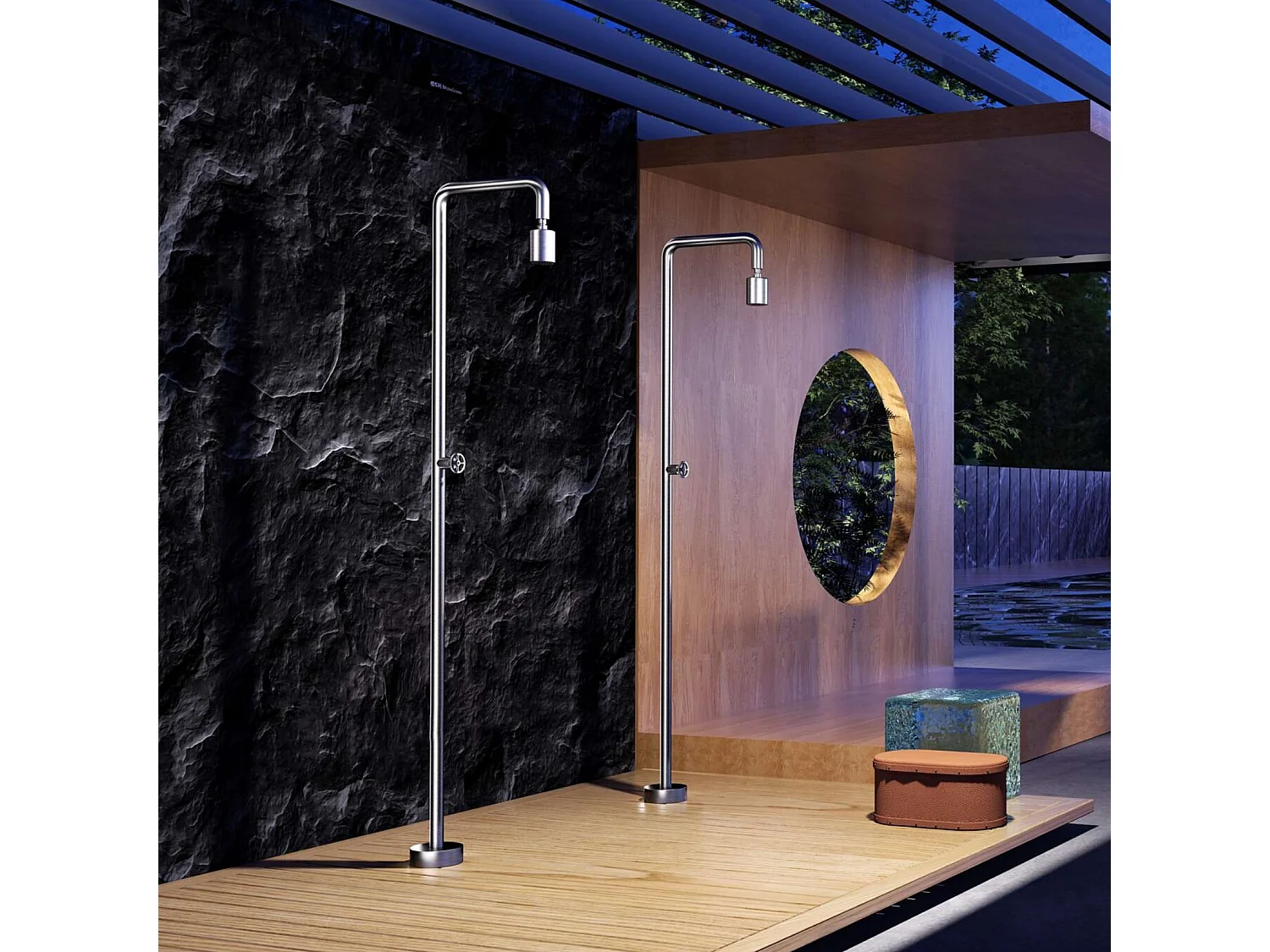 Douche de piscine Pool en Acier Inox.S316 – Tête Ø80mm /Corps Ø42mm/H. 2,36m – Garantie 10 ans - POOLIMEX