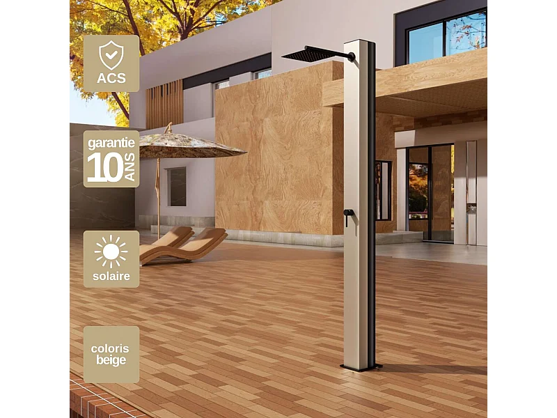 Douche de piscine Phoénix en Acier Inox.S316 Moka - Solaire – Tête 25x25cm /Corps 20x20cm/H.2,21m – POOLIMEX