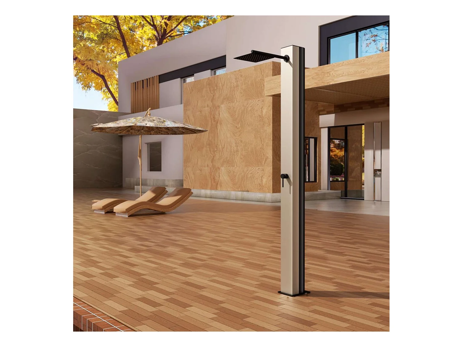 Douche de piscine Phoénix en Acier Inox.S316 Moka - Solaire – Tête 25x25cm /Corps 20x20cm/H.2,21m – POOLIMEX