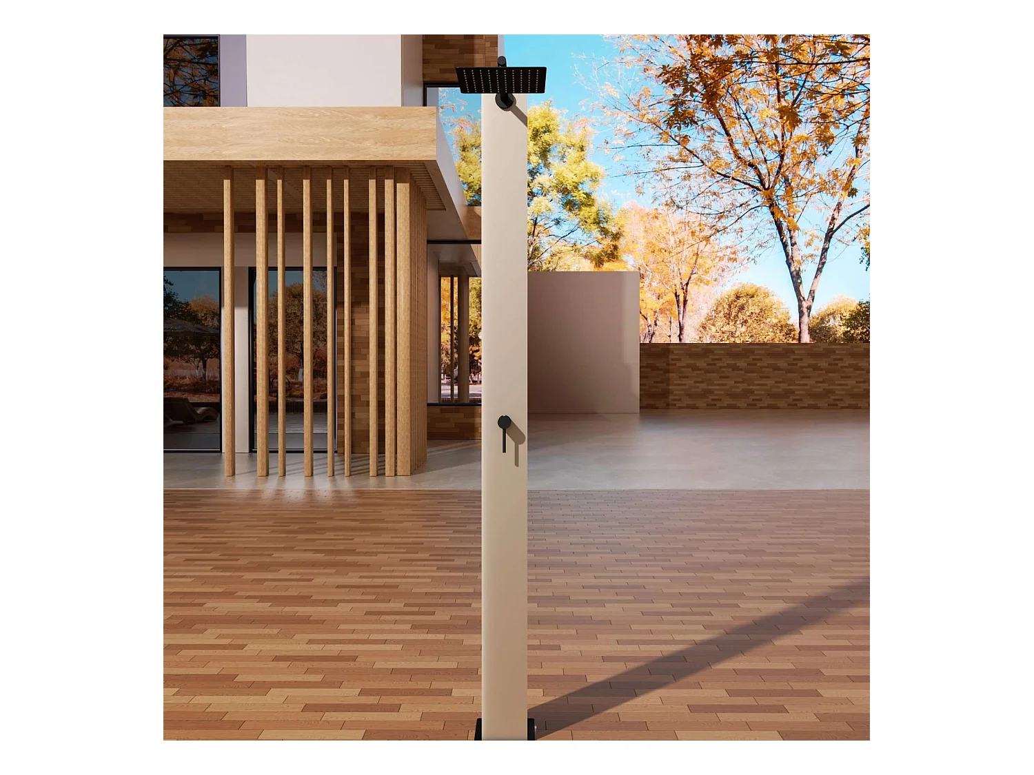 Douche de piscine Phoénix en Acier Inox.S316 Moka - Solaire – Tête 25x25cm /Corps 20x20cm/H.2,21m – POOLIMEX