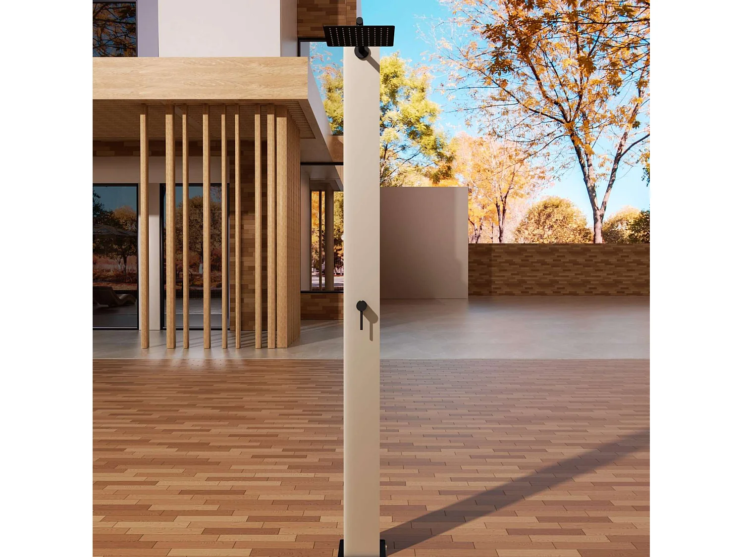 Douche de piscine Phoénix en Acier Inox.S316 Moka - Solaire – Tête 25x25cm /Corps 20x20cm/H.2,21m – POOLIMEX