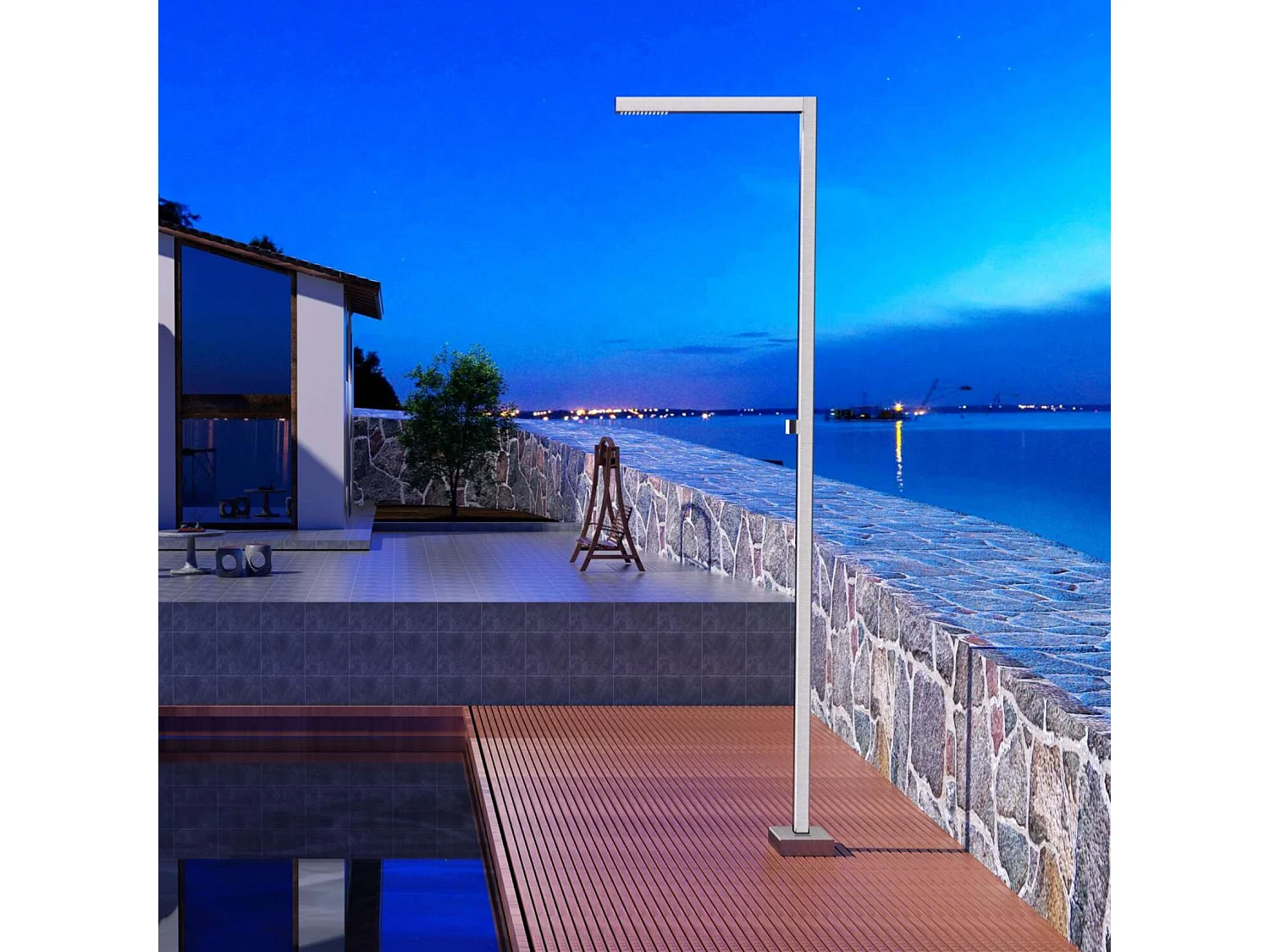 Douche de piscine Alabama en Acier Inox.S316 – Tête 40x40mm /Corps 40x40mm/H. 2,25m – Garantie 10 ans - POOLIMEX