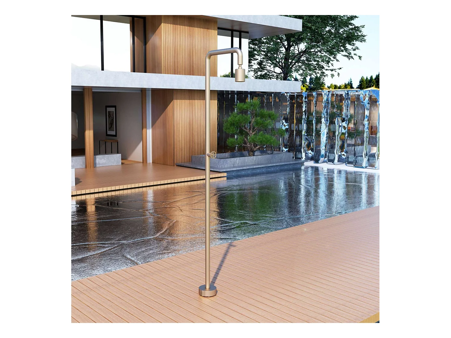 Douche de piscine Pool en Acier Inox.S316  Moka – Tête Ø80mm /Corps Ø42mm/H. 2,36m – Garantie 10 ans - POOLIMEX