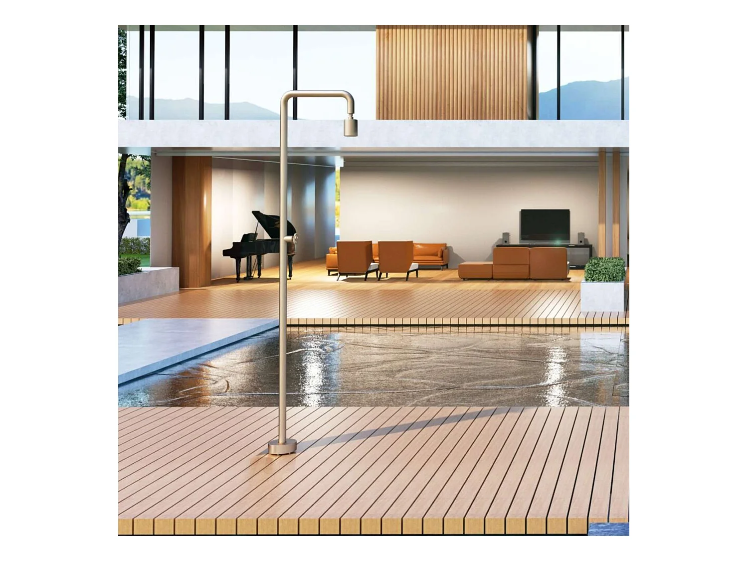 Douche de piscine Pool en Acier Inox.S316  Moka – Tête Ø80mm /Corps Ø42mm/H. 2,36m – Garantie 10 ans - POOLIMEX