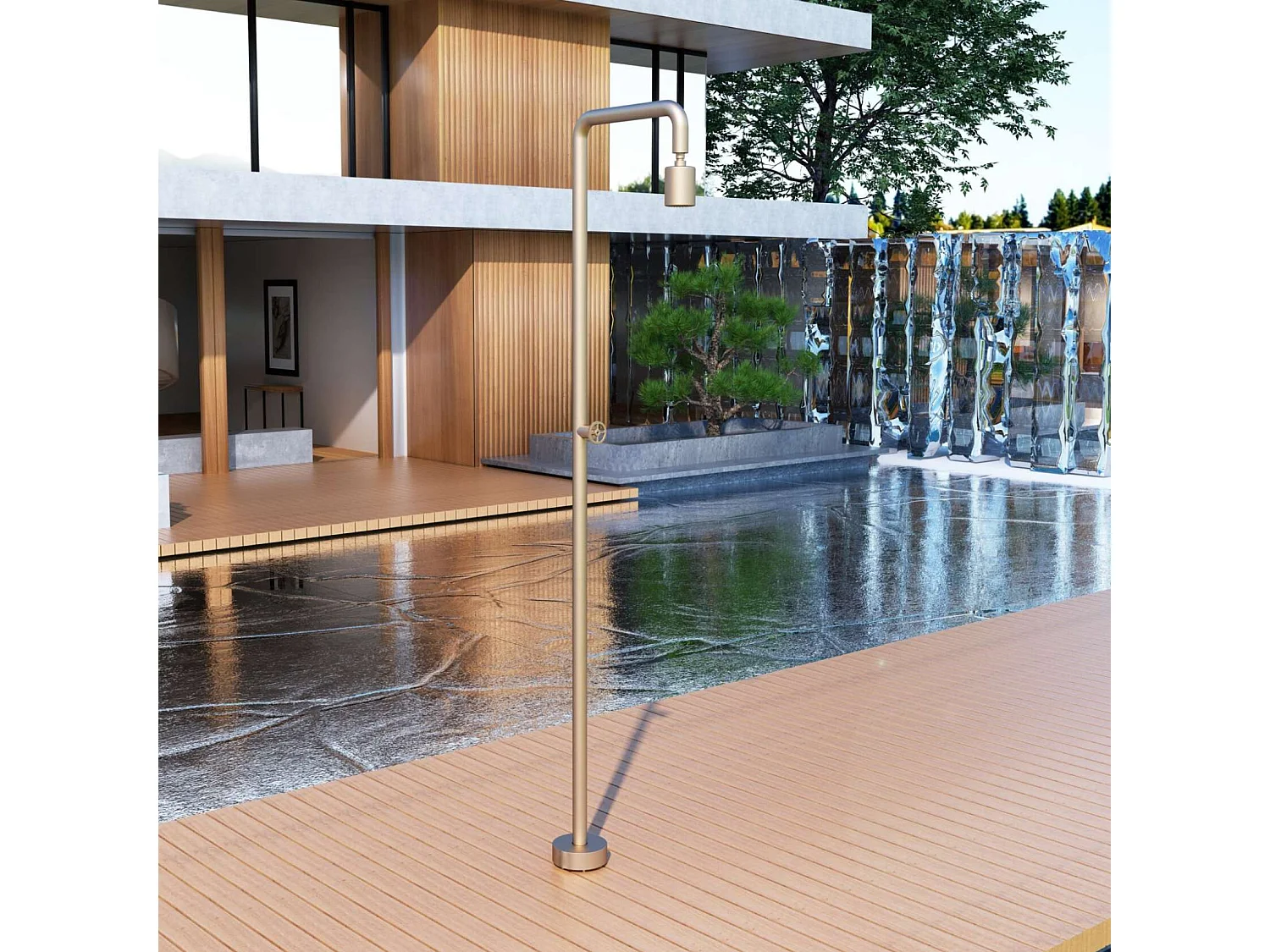 Douche de piscine Pool en Acier Inox.S316  Moka – Tête Ø80mm /Corps Ø42mm/H. 2,36m – Garantie 10 ans - POOLIMEX