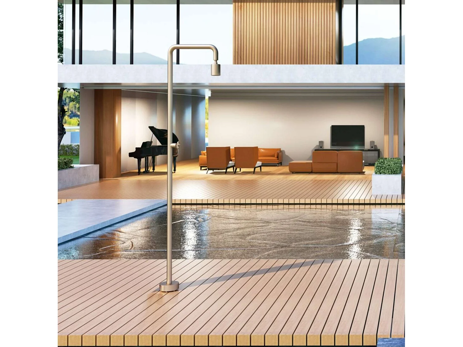 Douche de piscine Pool en Acier Inox.S316  Moka – Tête Ø80mm /Corps Ø42mm/H. 2,36m – Garantie 10 ans - POOLIMEX