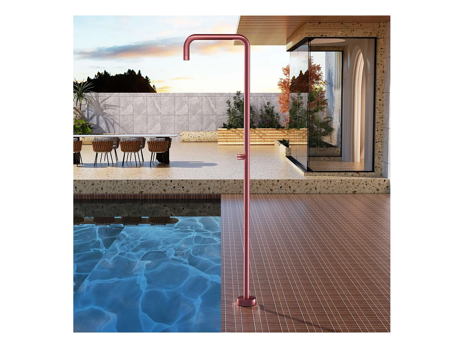 Douche de piscine Utah en Acier Inox.S316 Rose Corail – Tête Ø50cm /Corps Ø50mm/H. 2,36m – Garantie 10 ans - POOLIMEX