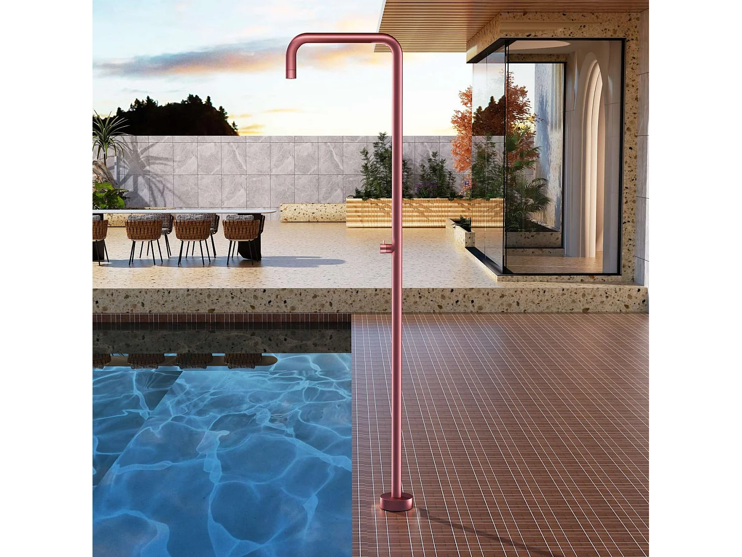 Douche de piscine Utah en Acier Inox.S316 Rose Corail – Tête Ø50cm /Corps Ø50mm/H. 2,36m – Garantie 10 ans - POOLIMEX