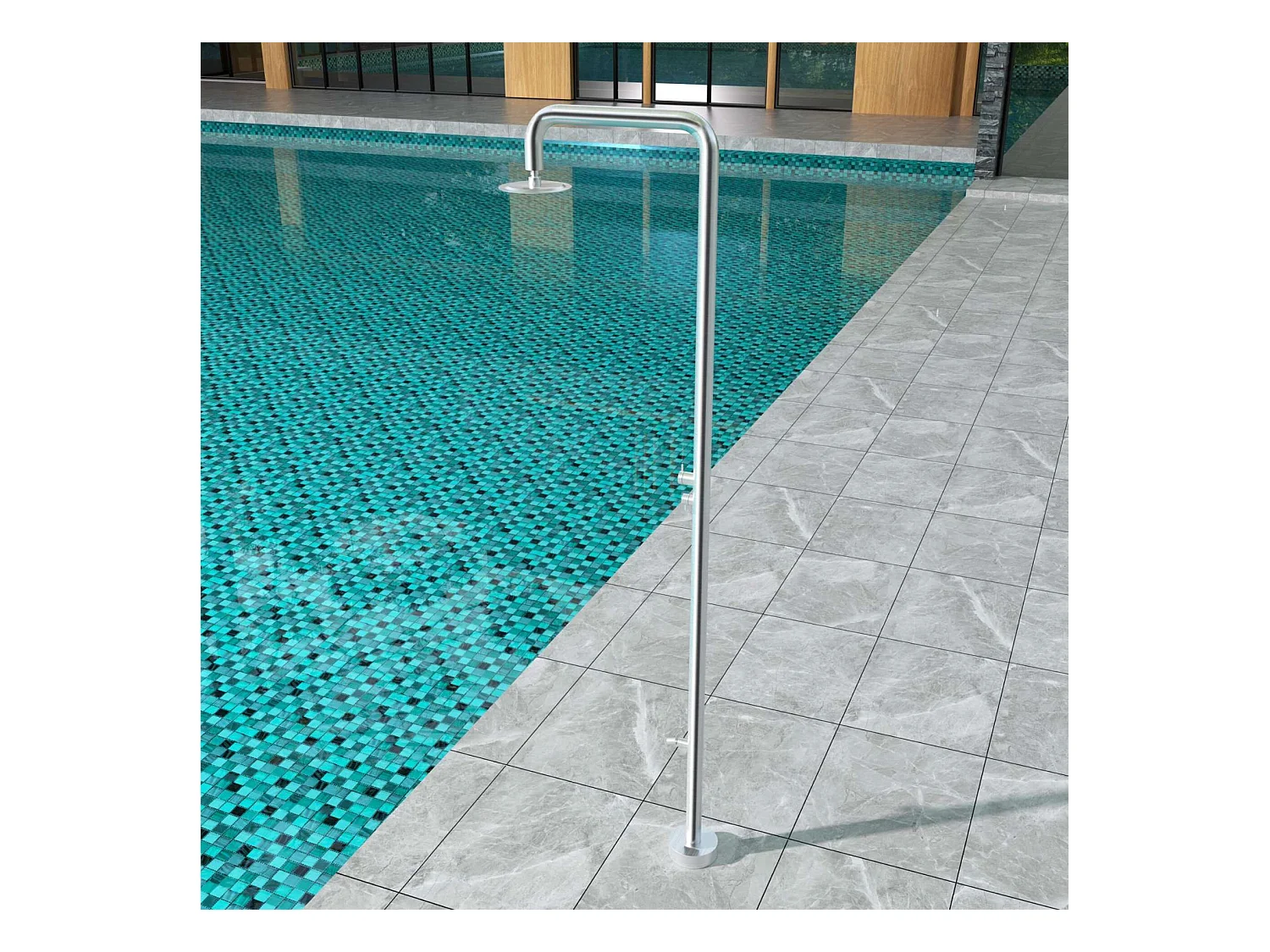 Douche de piscine Michigan en Acier Inox.S316 – Tête Ø25cm /Corps Ø50mm/H. 2,40m – Garantie 10 ans - POOLIMEX