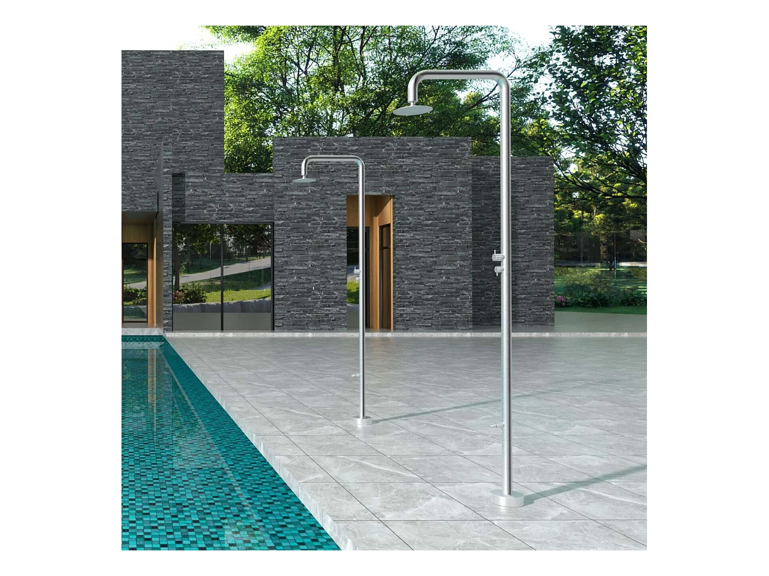 Douche de piscine Michigan en Acier Inox.S316 – Tête Ø25cm /Corps Ø50mm/H. 2,40m – Garantie 10 ans - POOLIMEX