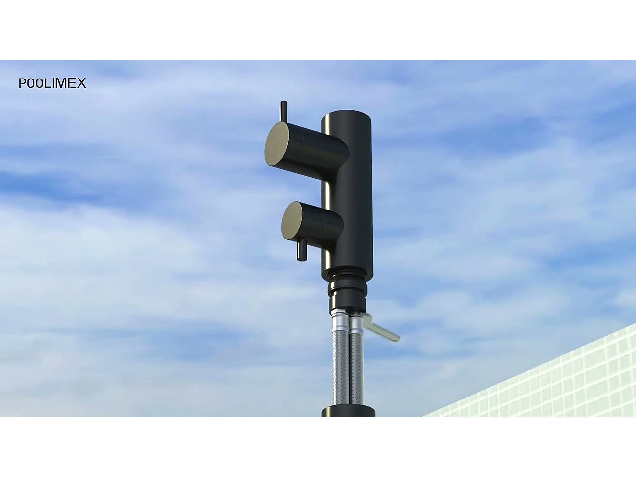Douche de piscine Michigan en Acier Inox.S316 – Tête Ø25cm /Corps Ø50mm/H. 2,40m – Garantie 10 ans - POOLIMEX