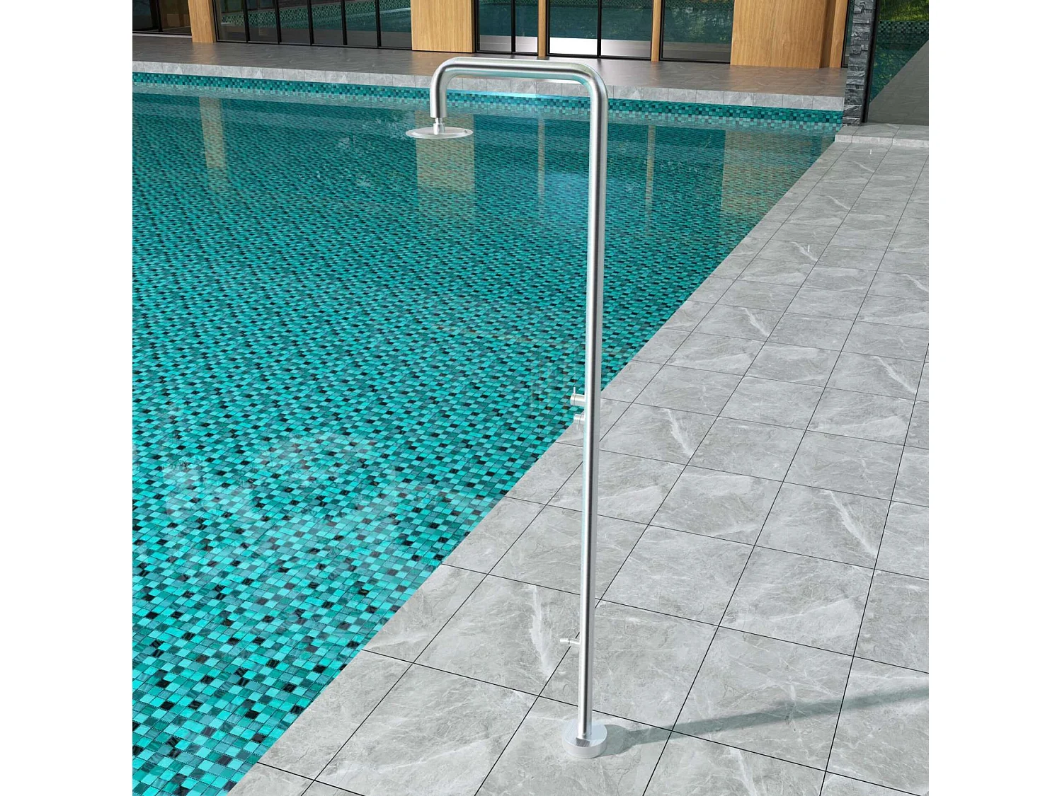 Douche de piscine Michigan en Acier Inox.S316 – Tête Ø25cm /Corps Ø50mm/H. 2,40m – Garantie 10 ans - POOLIMEX