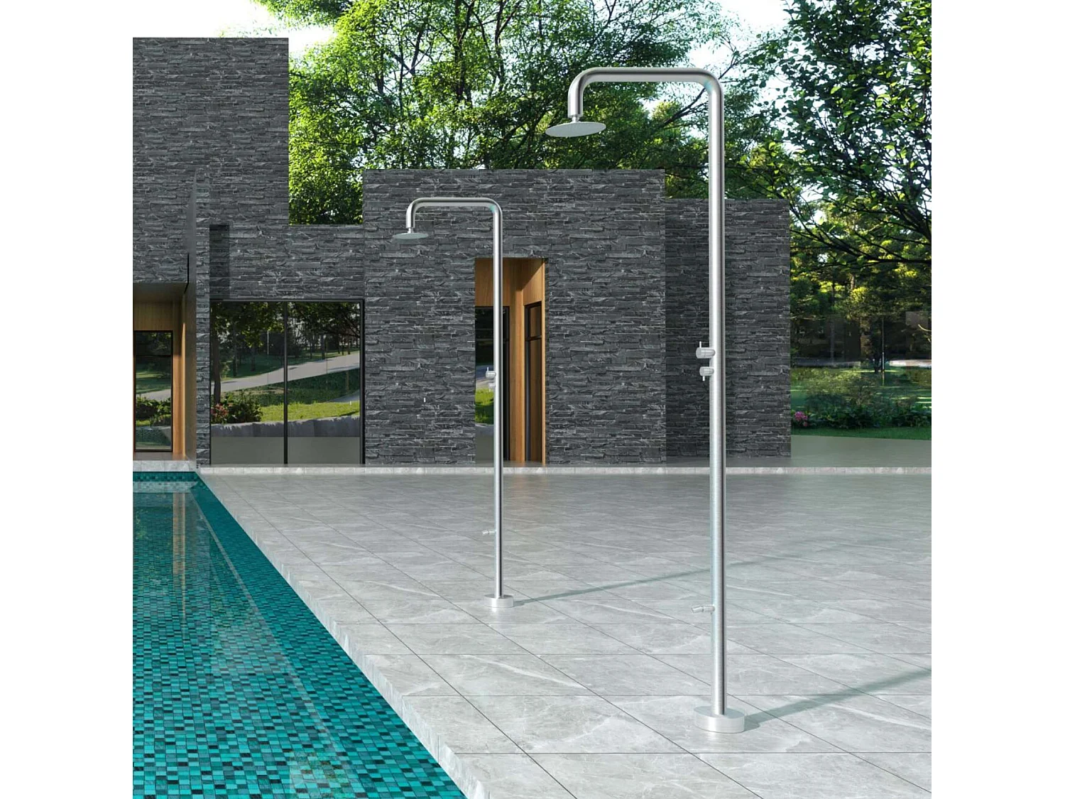 Douche de piscine Michigan en Acier Inox.S316 – Tête Ø25cm /Corps Ø50mm/H. 2,40m – Garantie 10 ans - POOLIMEX