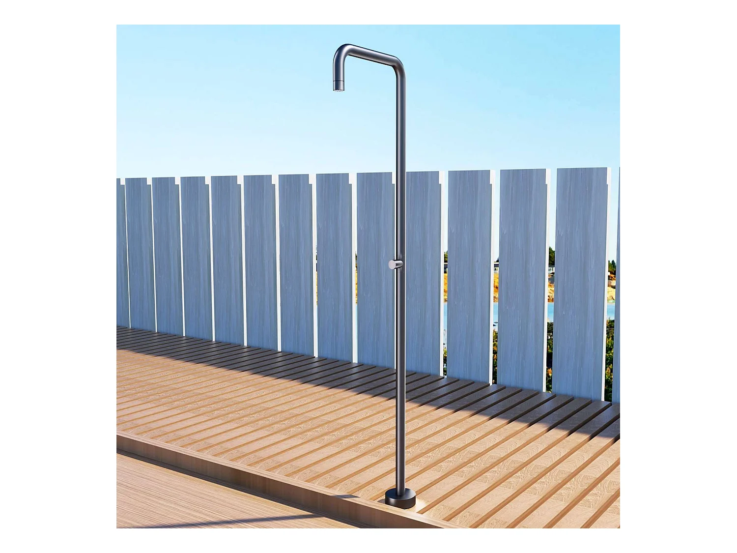 Douche de piscine Utah en Acier Inox.S316 Gris Cobalt – Tête Ø50cm /Corps Ø50mm/H. 2,36m – Garantie 10 ans - POOLIMEX