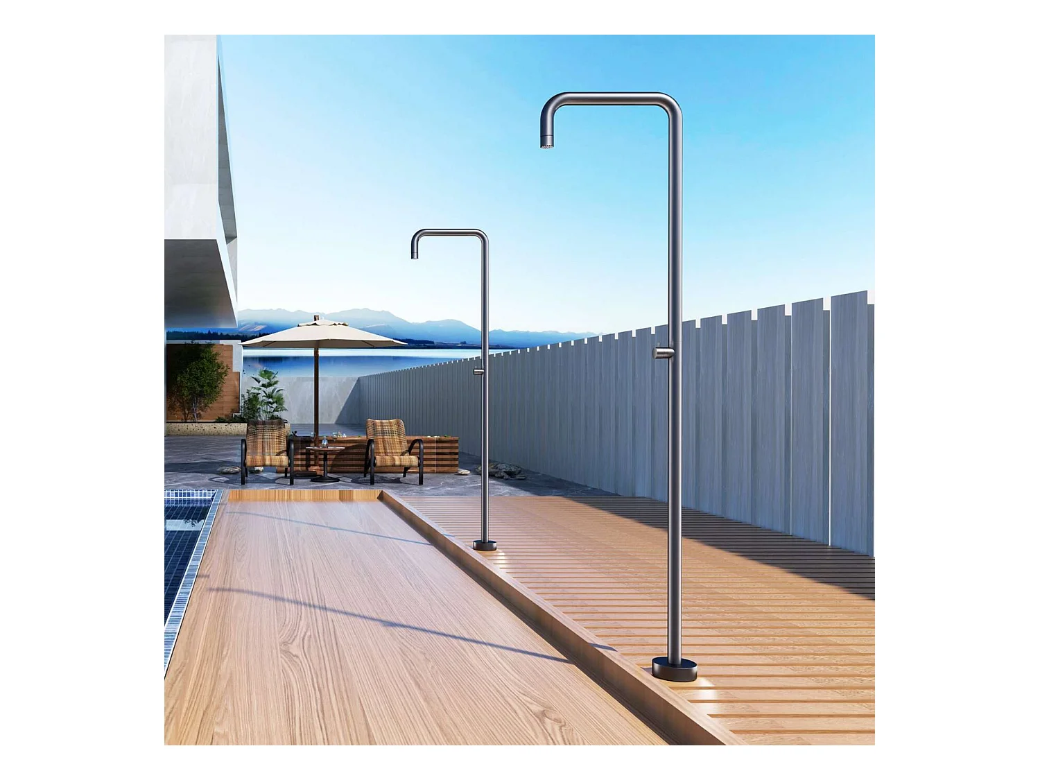 Douche de piscine Utah en Acier Inox.S316 Gris Cobalt – Tête Ø50cm /Corps Ø50mm/H. 2,36m – Garantie 10 ans - POOLIMEX