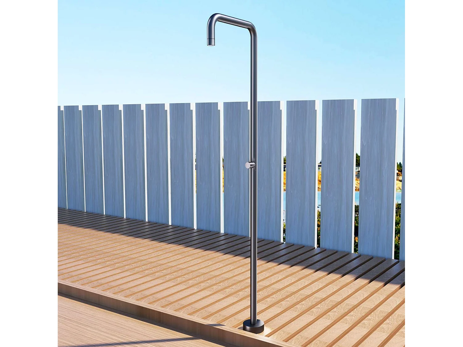 Douche de piscine Utah en Acier Inox.S316 Gris Cobalt – Tête Ø50cm /Corps Ø50mm/H. 2,36m – Garantie 10 ans - POOLIMEX