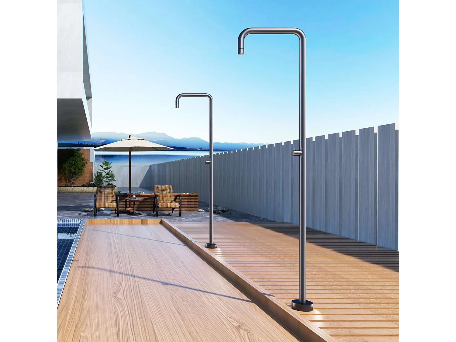 Douche de piscine Utah en Acier Inox.S316 Gris Cobalt – Tête Ø50cm /Corps Ø50mm/H. 2,36m – Garantie 10 ans - POOLIMEX