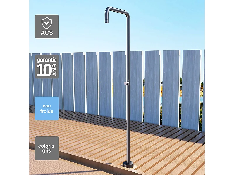 Douche de piscine Utah en Acier Inox.S316 Gris Cobalt – Tête Ø50cm /Corps Ø50mm/H. 2,36m – Garantie 10 ans - POOLIMEX